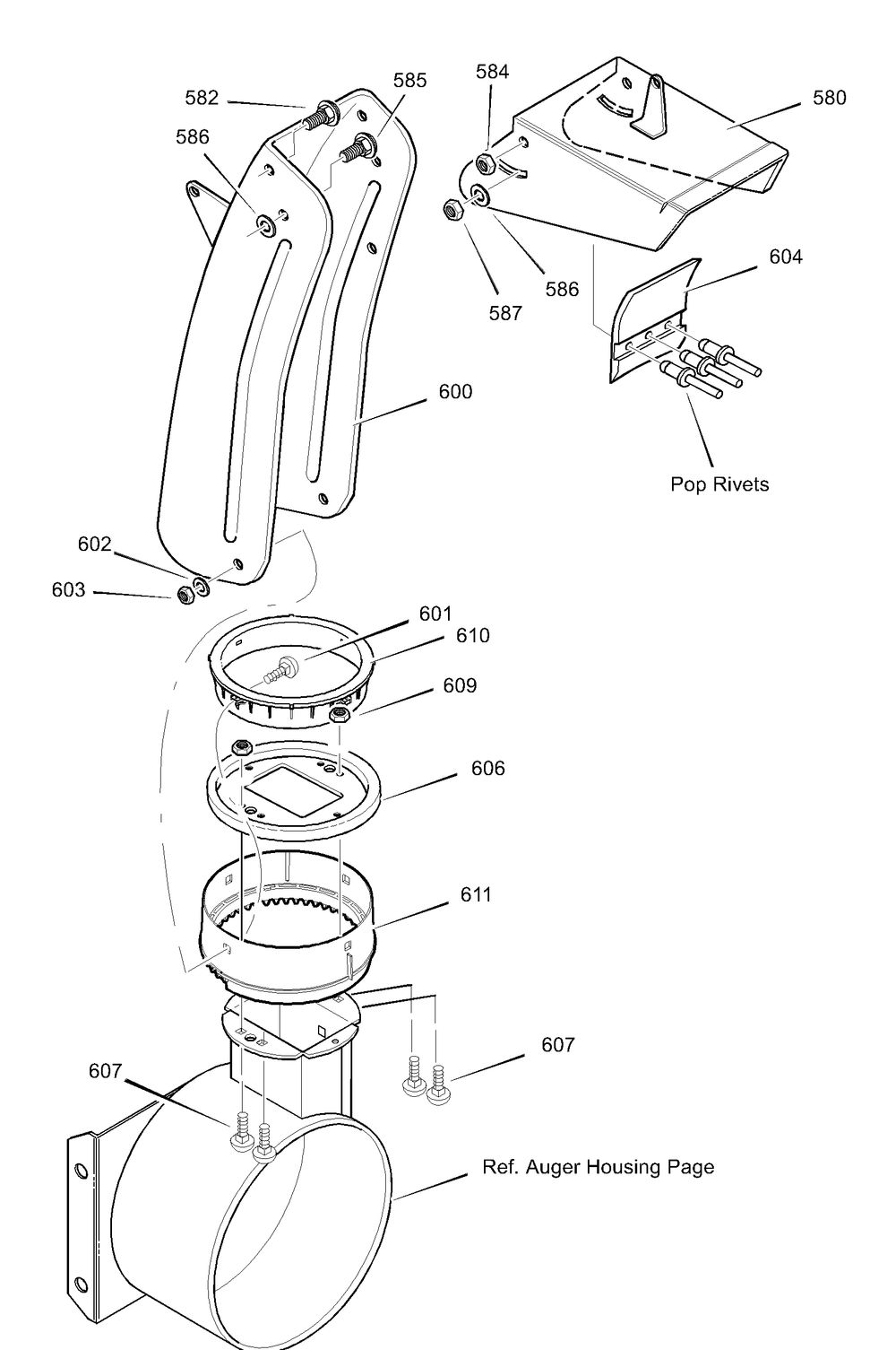 Discharge Chute Diagram and Parts List for 633134X54A 2002 Briggs and Stratton Snow Blower